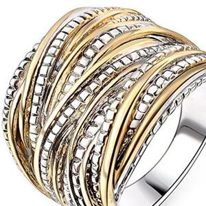 🔥NEW🔥Crossover Ring Two Tone Criss Cross Ring Fashion Jewelry
